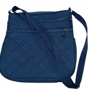 Blue Quilted Bag Outer/Inner Zipped Pockets Slip Pockets Cell etc Adjust Strap